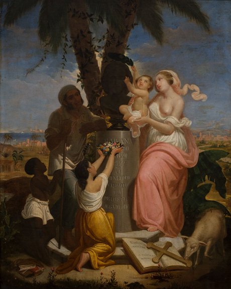Hércules Morelli, La Caridad Cristiana coronando el busto de Francisco Carvallo, fundador de la escuela y hospital de Belén, 1857