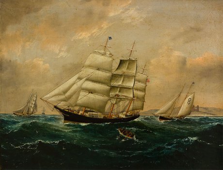 Anónimo, Marina con tres veleros, -1