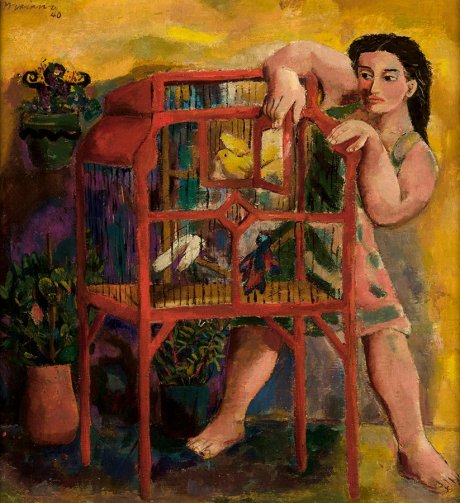 Mariano Rodríguez, Mujer con pajarera, 1940