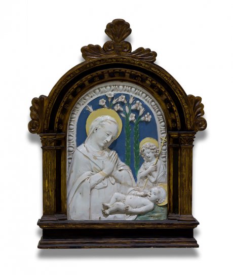 Della Robbia (siglos XV y XVI). Taller de., La Virgen y el Niño con San Juan Bautista