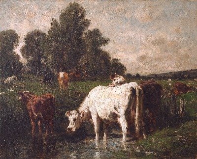 Paisaje con vacas y charca