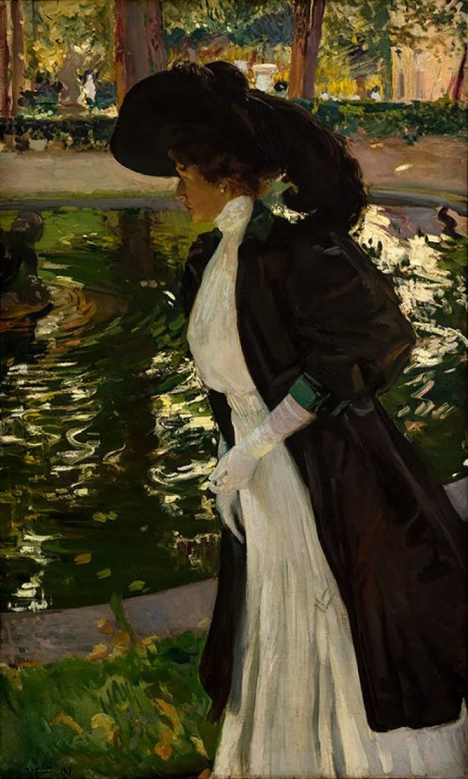 Clotilde paseando en los jardines de La Granja (1907) Óleo/tela 170x100 cm