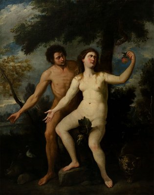Annibale Carracci (Boloña 1560 – Roma 1609). Escuela de, Adán y Eva