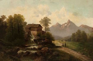 Friedrich Philiph Reinhold (Atribuido), Paisaje con río y molino