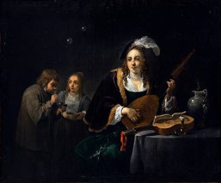 David Teniers II, INTERIOR CON DAMA TOCANDO LAUD Y DOS FIGURAS, 1640