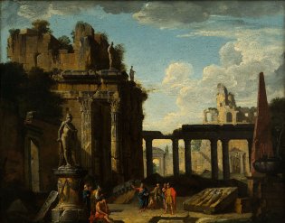 Giovanni Paolo Pannini. (Plasencia, 1691 - Roma, 1768)., Ruinas romanas con figuras