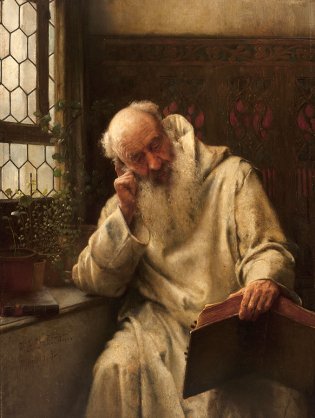 Richard Linderum, Viejo sacerdote leyendo , 1892