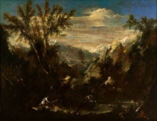 Alessandro Magnasco, llamado Il Lissandrino (Génova, 1667-1749), Paisaje alpino con figuras