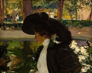 Detalle de Clotilde paseando en los jardines de La Granja (1907) Óleo/tela 170x100 cm